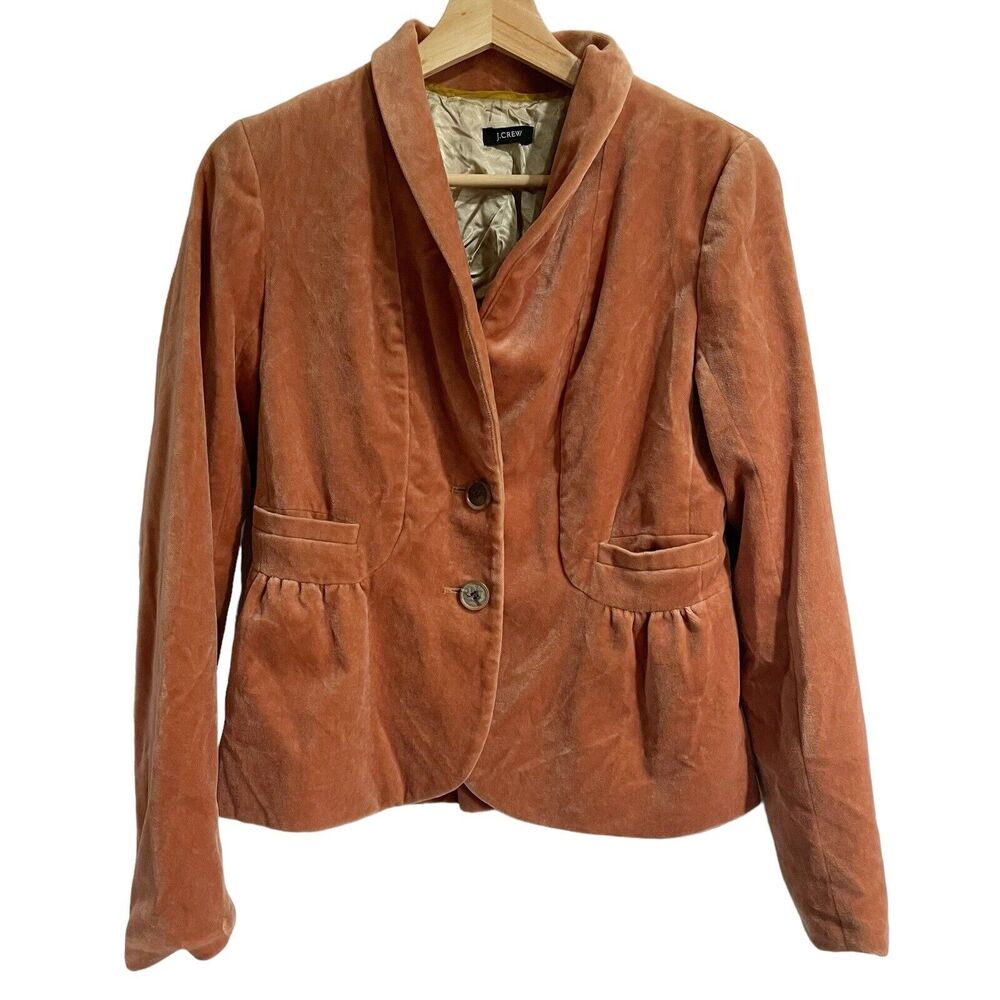 J Crew Apricot Orange Women 2 Velvet Blazer Peplum Edwardian